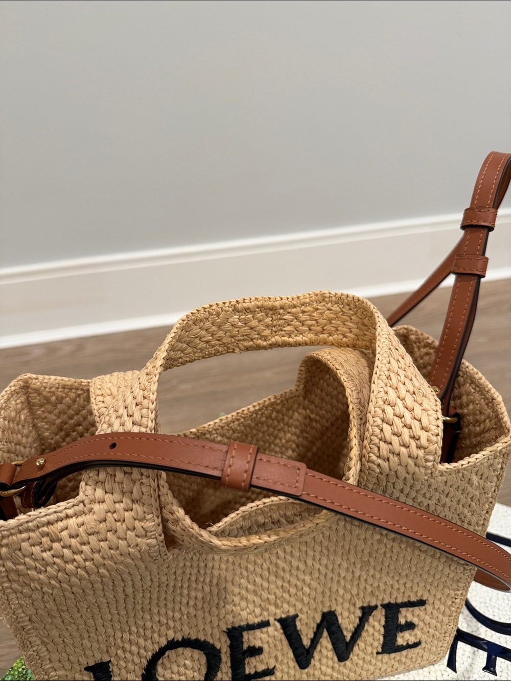 Small Loewe Natural Woven Tote with Black Logo - Picture 8 of 11